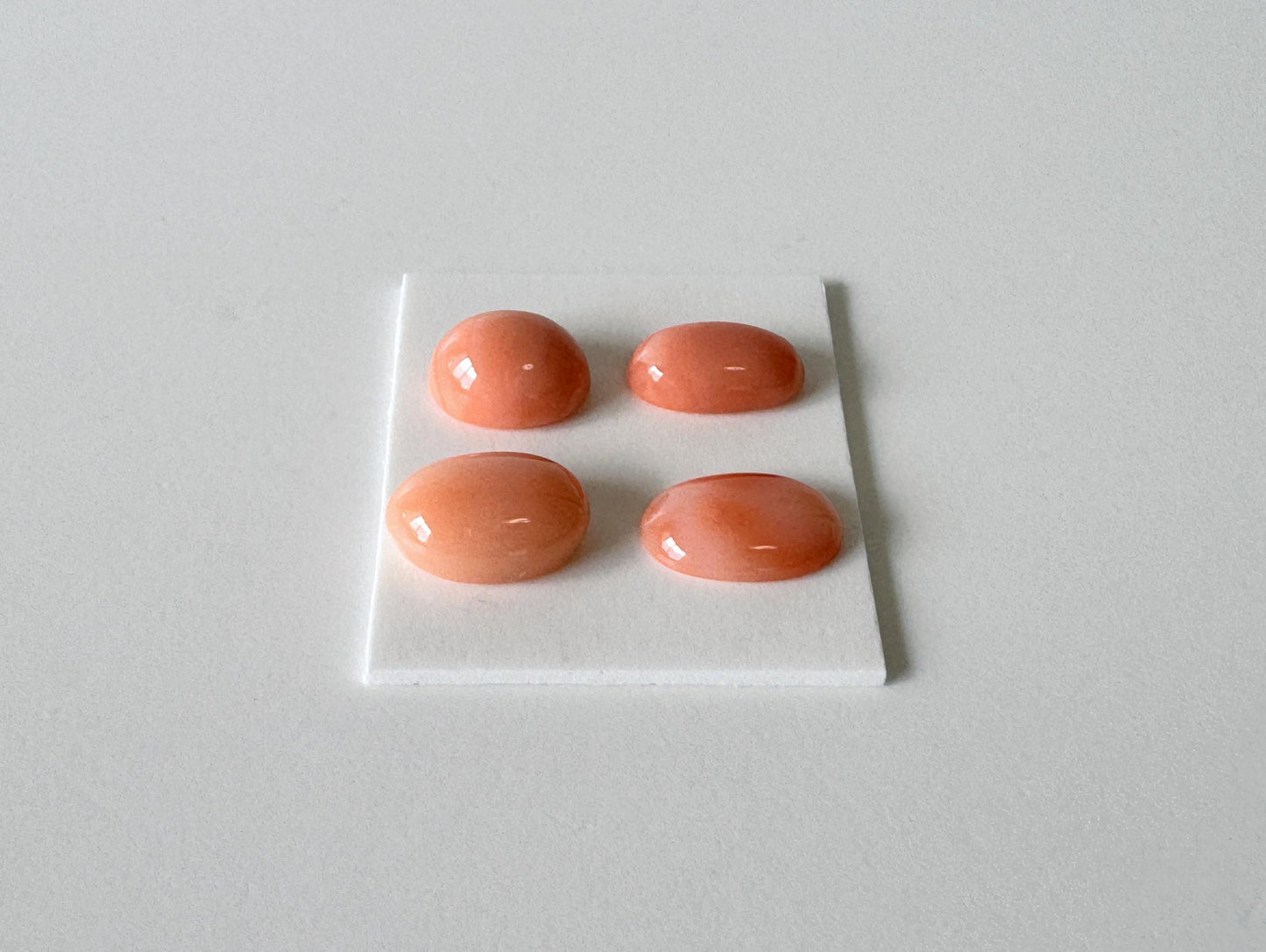 Natural Coral Loose, Deep Sea Oval Cabochon | Pink-Orange | Four Piece Set | Jewelry Making | 8.9-10.3 X 5.9-7.4mm