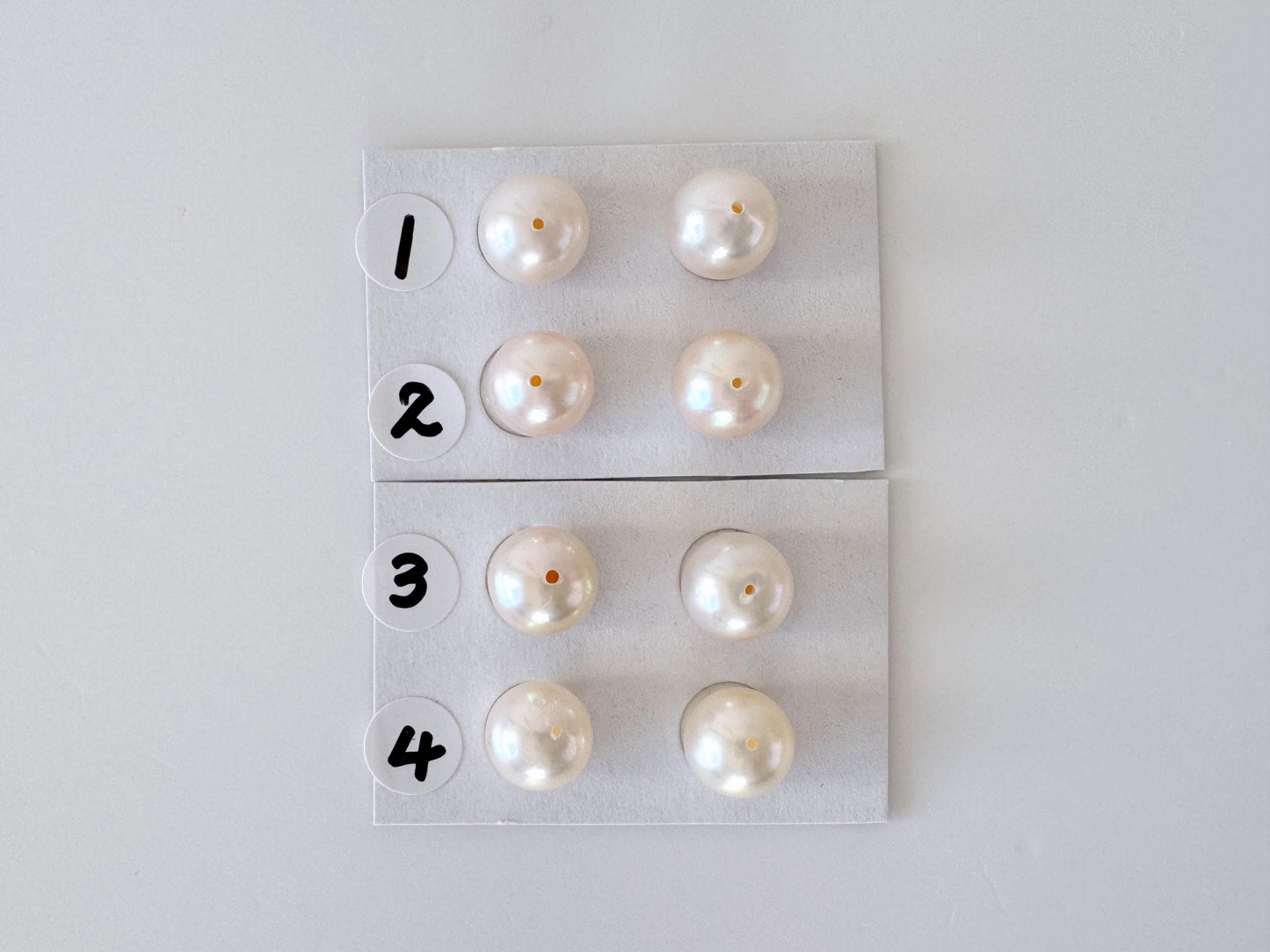 Akoya Pearl Pair Half Drilled Beads, 8.5-9mm Round White Pink Overtone (Saltwater Cultured, Jewelry Supplies)