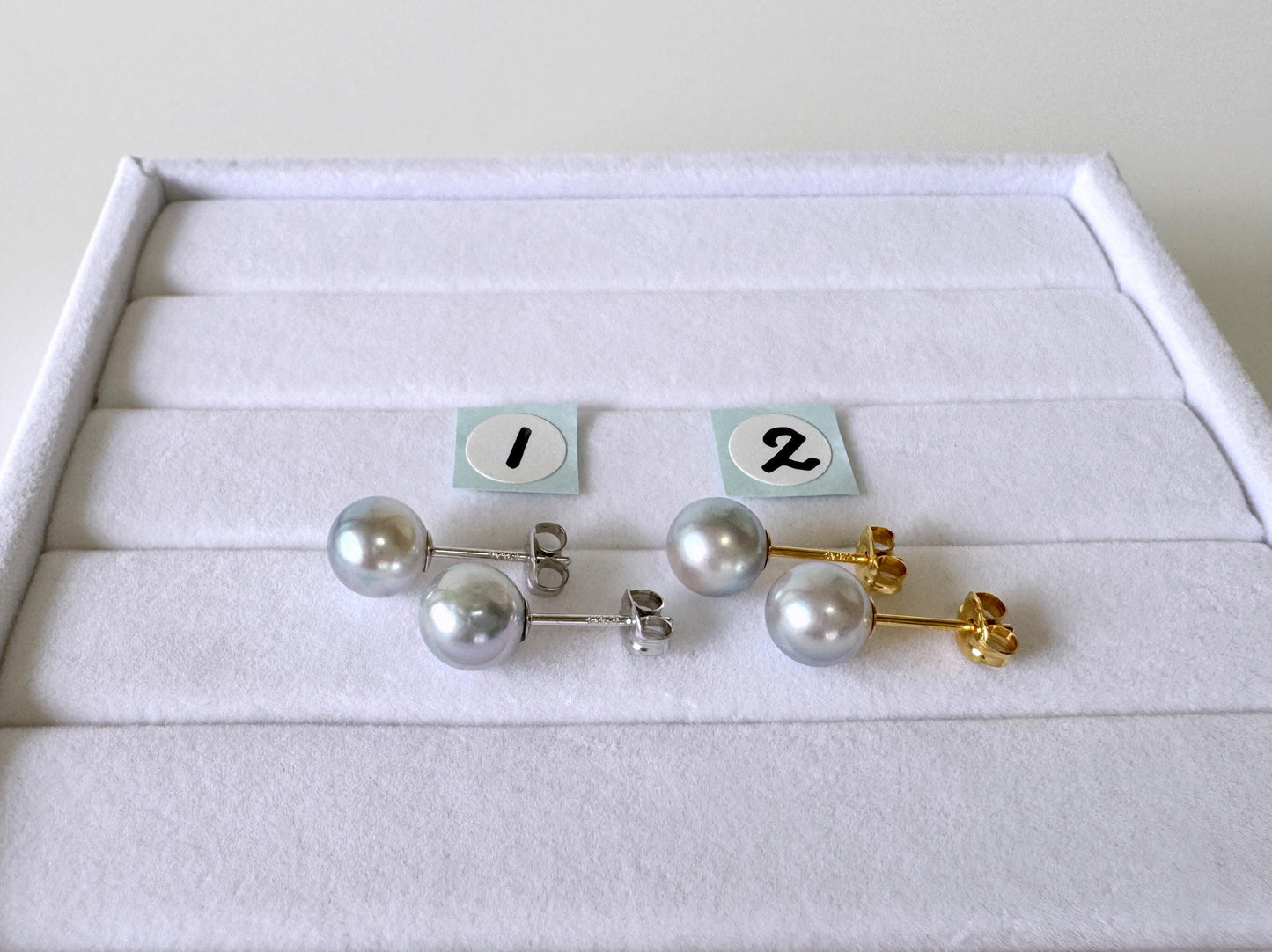 Japanese Akoya Pearl Stud Earrings, Natural Blue/Silver (7mm, Silver925 Posts, Saltwater Cultured)