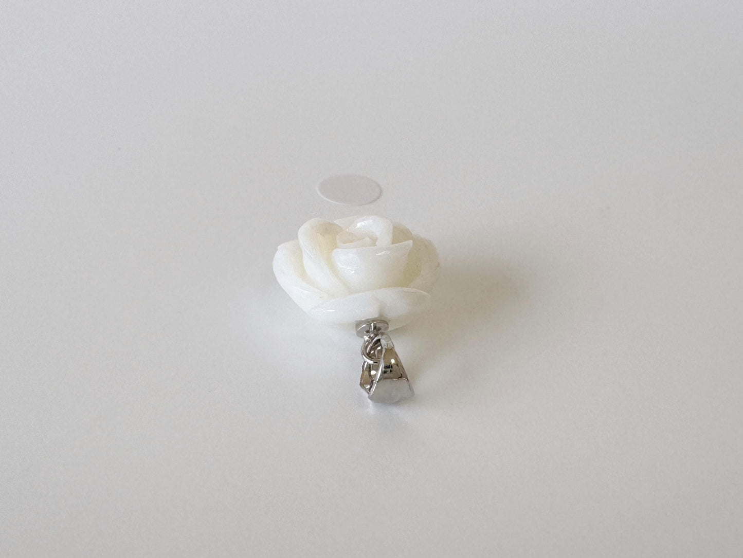 Natural White Coral Rose Pendant, 15x15mm Rose, Natural White Color Coral, Silver (rhodium plated) Bail, Genuine Precious Coral Pendant
