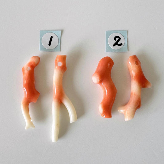 Momo Coral Branch Natural Orange: Genuine Precious Coral Loose Set (2 Pieces, 28-40mm Length, Drilled Holes, Jewelry Supplies)