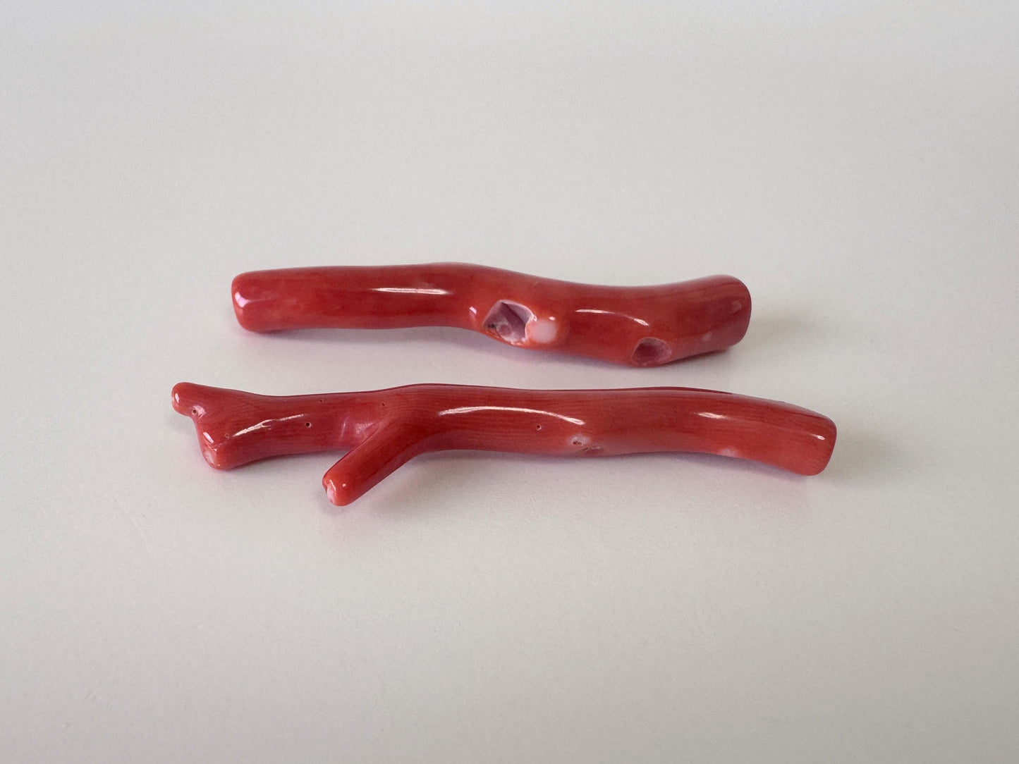 Momo Coral Branches Set: Japanese Natural Orange Vermilion Gemstone (42-47mm, Hole On Top, Jewelry Craft Materials)