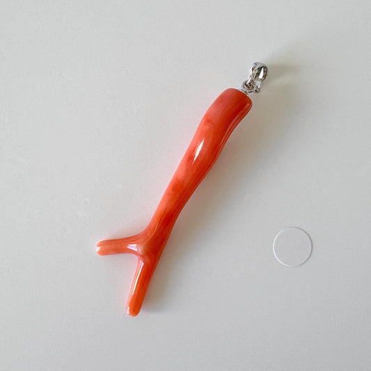 Natural Deep Sea Coral Branch Pendant, 49mm, Natural Orange/Pink color coral branch pendant, Silver (Rhodium-Plated) bail