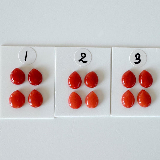 Value-priced, Natural red Mediterranean coral loose Pear shape cabochon for a set of 4pcs, For jewelry making, Natural color