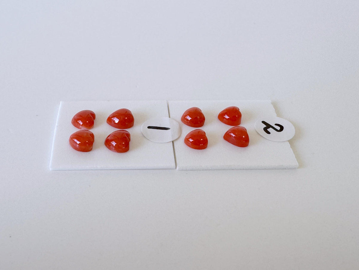 Natural Japanese red(Aka) coral tiny heart shape cabochon with half-drilled hole at back, Natural Color, Price per set of 4 pcs