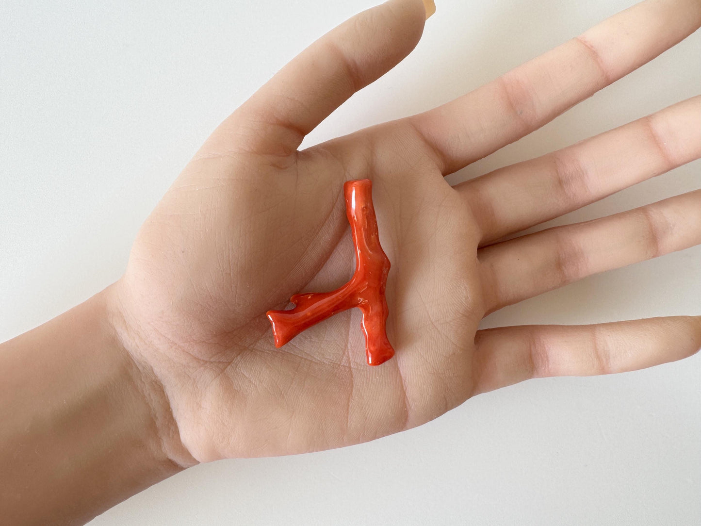 Japanese red(Aka) coral branch, 45mm, Hole on top, Natural red color coral for jewelry making