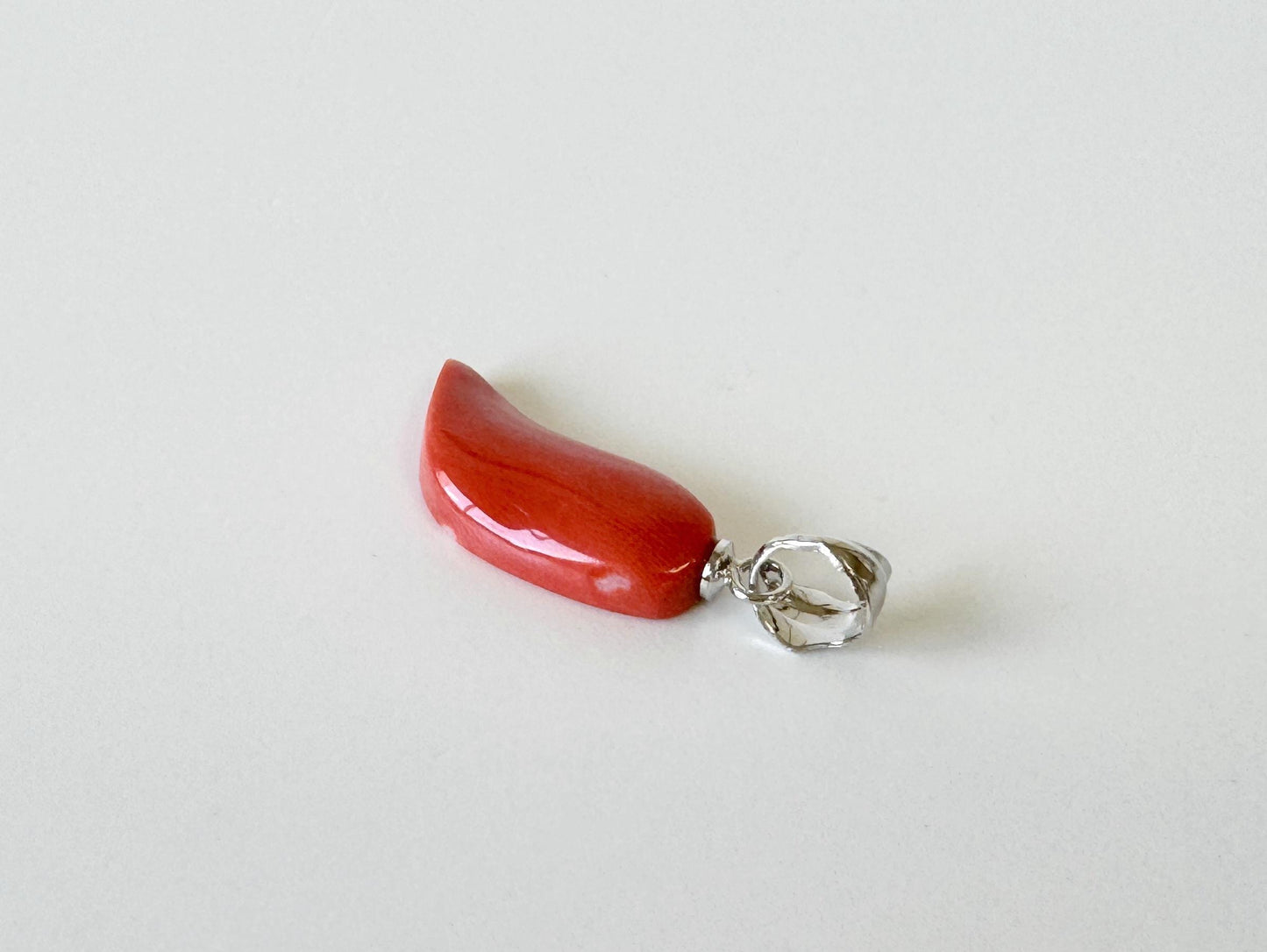 Orange Momo Coral Pendant - Natural Unique Shape Coral Jewelry - Silver Bail (Rhodium-Plated), Genuine Material, 17x9mm