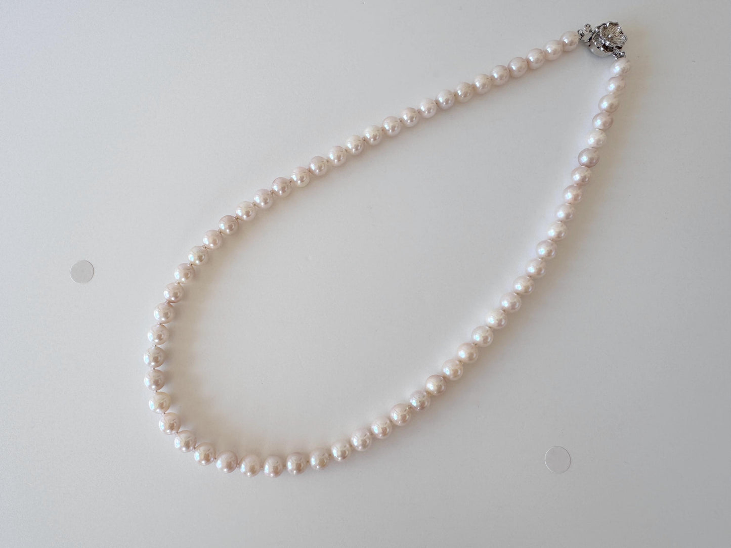 Necklace, 6.5-7mm Japanese Cream White Akoya Pearl Necklace with Silver Clasp, Genuine Akoya Pearl, 45cm, 17.7in, Cultured Salt water pearl