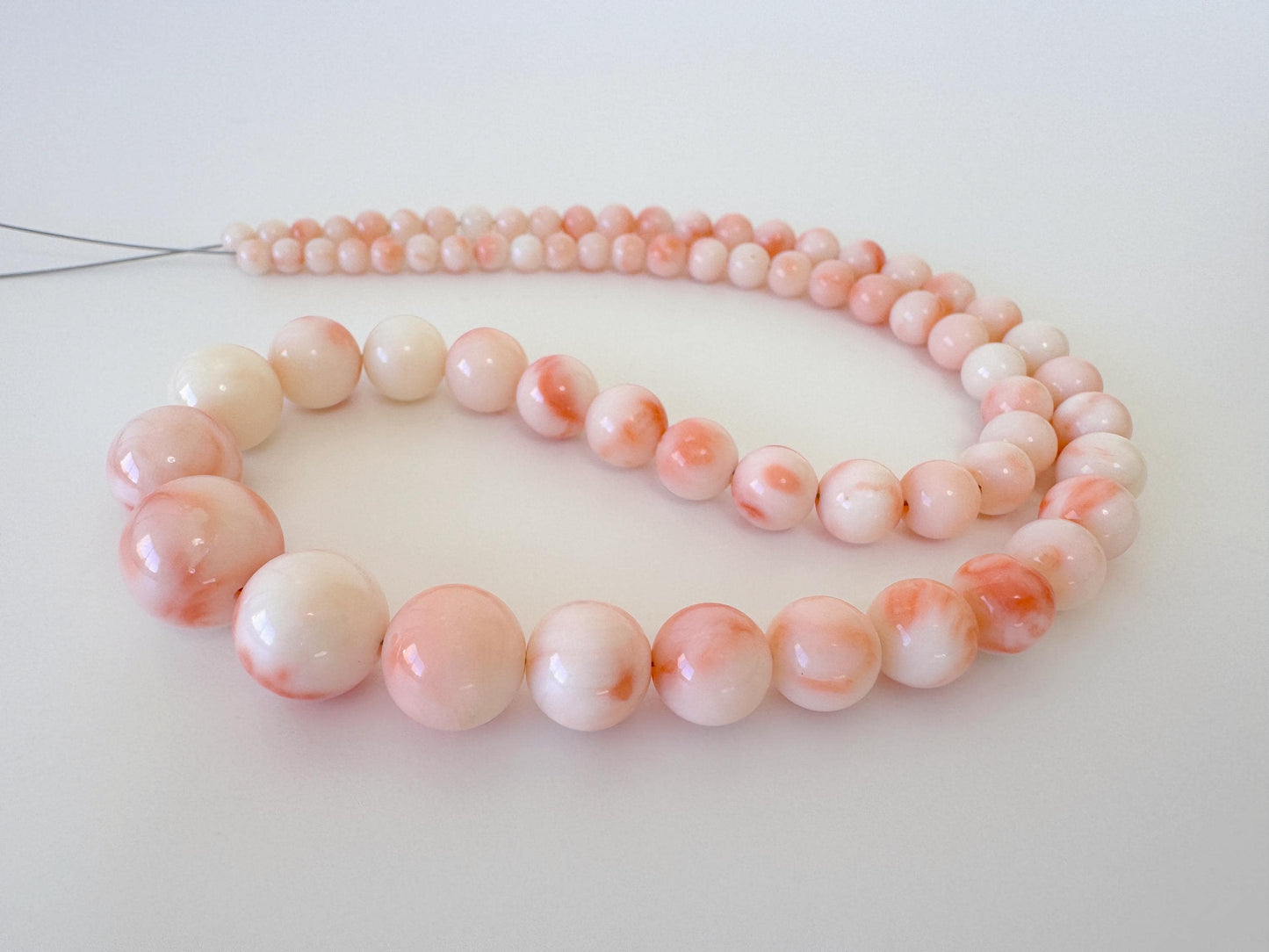 Natural Coral Strand Beads – Deep Sea Round Coral 4-11.4mm Pink White Orange, 41cm