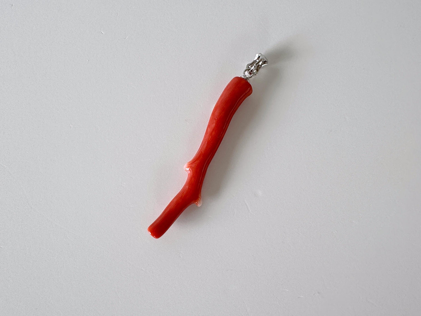Natural  Momo coral branch pendant, 49mm, Natural Japanese Orange color coral branch pendant, Silver (Rhodium-Plated) bail