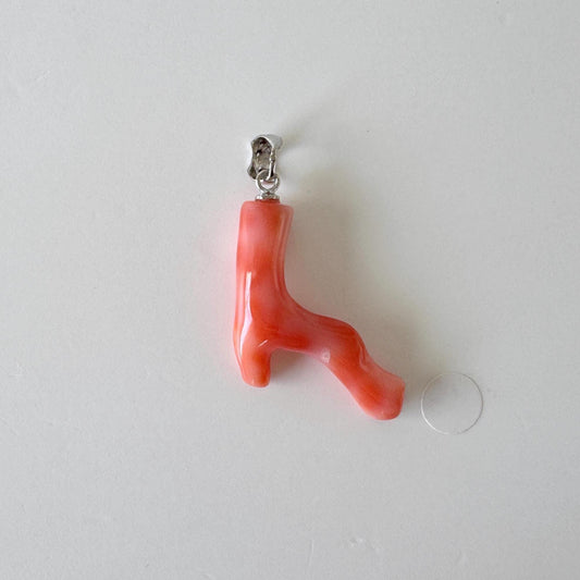 Natural Deep Sea Coral Branch Pendant, 30mm, Natural Ornge/Pink color coral branch pendant, Silver (Rhodium-Plated) bail