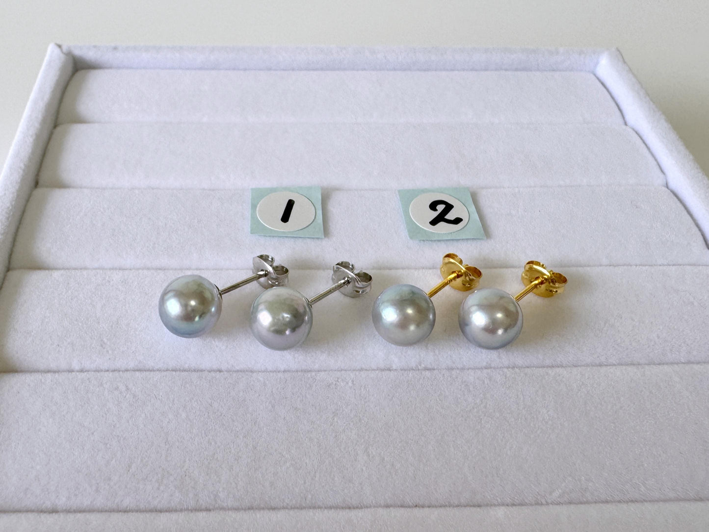 Japanese Akoya Pearl Stud Earrings, Natural Blue/Silver (7mm, Silver925 Posts, Saltwater Cultured)