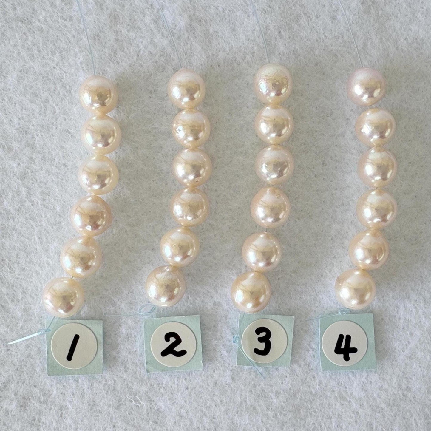 Japanese White/Pink Akoya Pearl Beads, 6.5-7mm, Mini Strand, Short Strand, 6 Pieces, Genuine Akoya Pearl, Cultured in Sea Water