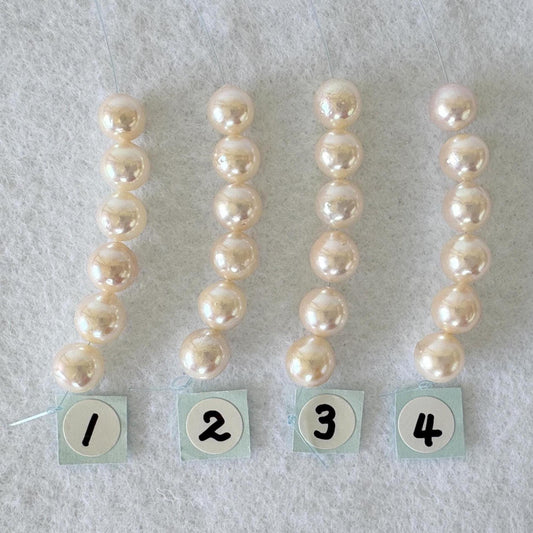 Japanese White/Pink Akoya Pearl Beads, 6.5-7mm, Mini Strand, Short Strand, 6 Pieces, Genuine Akoya Pearl, Cultured in Sea Water