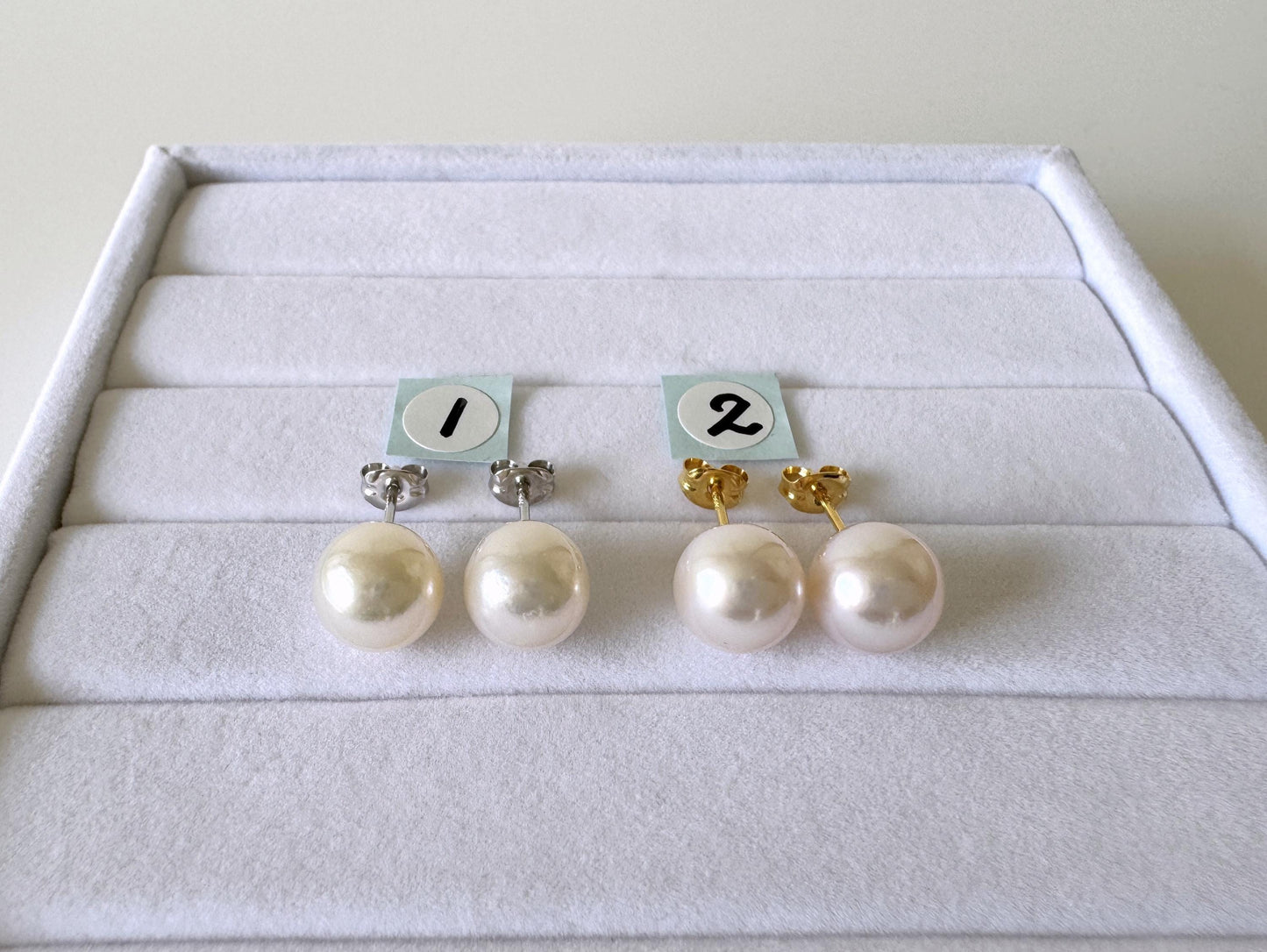 Akoya Pearl Stud Earrings: White 8.5mm Pearls - Japanese Cultured, Silver 925, Saltwater Origin