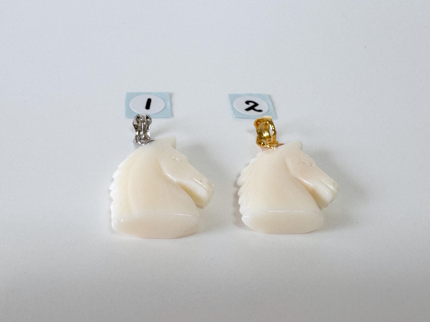 White Coral Horse Pendant: Double-Sided Carving - Natural Coral Jewelry, Silver Bail, Handcrafted Accessory