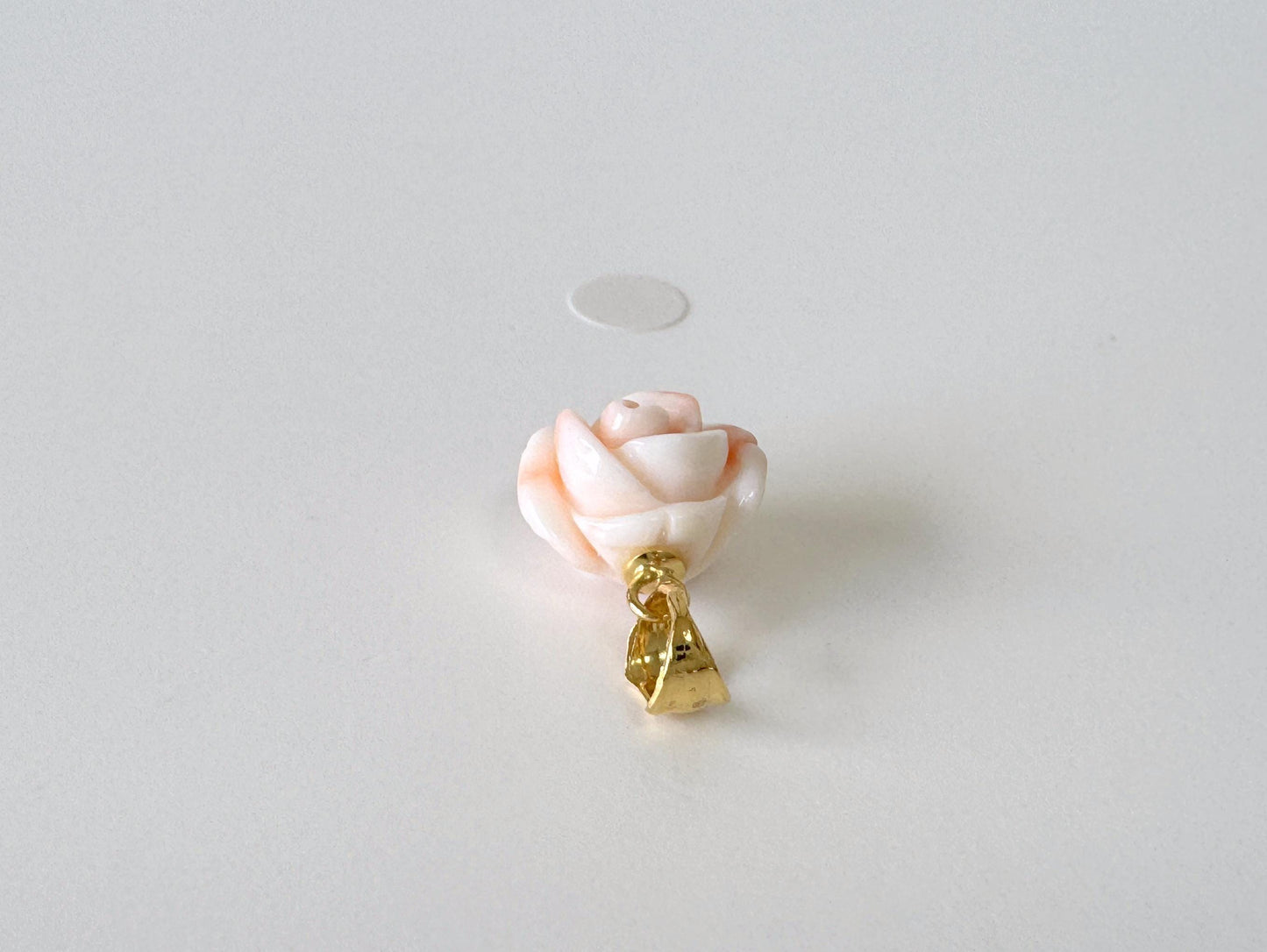 Deep Sea Coral Rose carved Pendant, 11x12.7mm, Natural Pink/White Color Coral, Silver (gold plated) bail, Genuine Coral Pendant