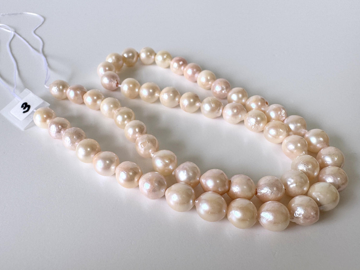 Japanese Akoya Pearl Strand 7-7.5mm Baroque Beads, White Pink Overtone (40cm + 5pcs, Saltwater Cultured)