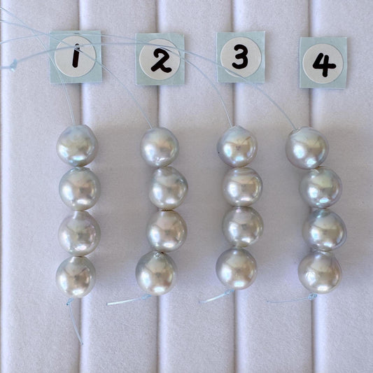 Japanese Akoya Pearl Beads: Natural Blue-Silver Cultured Pearls, Semi-Round Shape (7.5-8mm, Saltwater Mini Strand, 4 Pcs)
