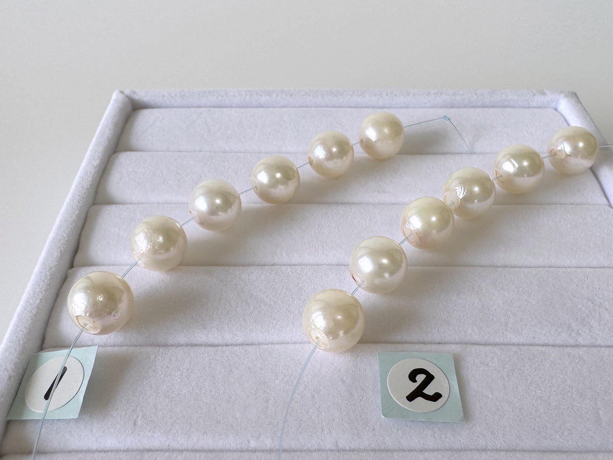 DEFECTS – Japanese Akoya Pearl Beads: Cultured White Saltwater Pearls, Mini Strand (8.5-8.8mm, Near-Round, 6 Pieces), Value Priced