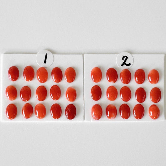 Red Coral Cabochon Set: Japanese Aka Oval 7x5mm - Natural Color, Genuine Coral, Jewelry Supplies for Crafting