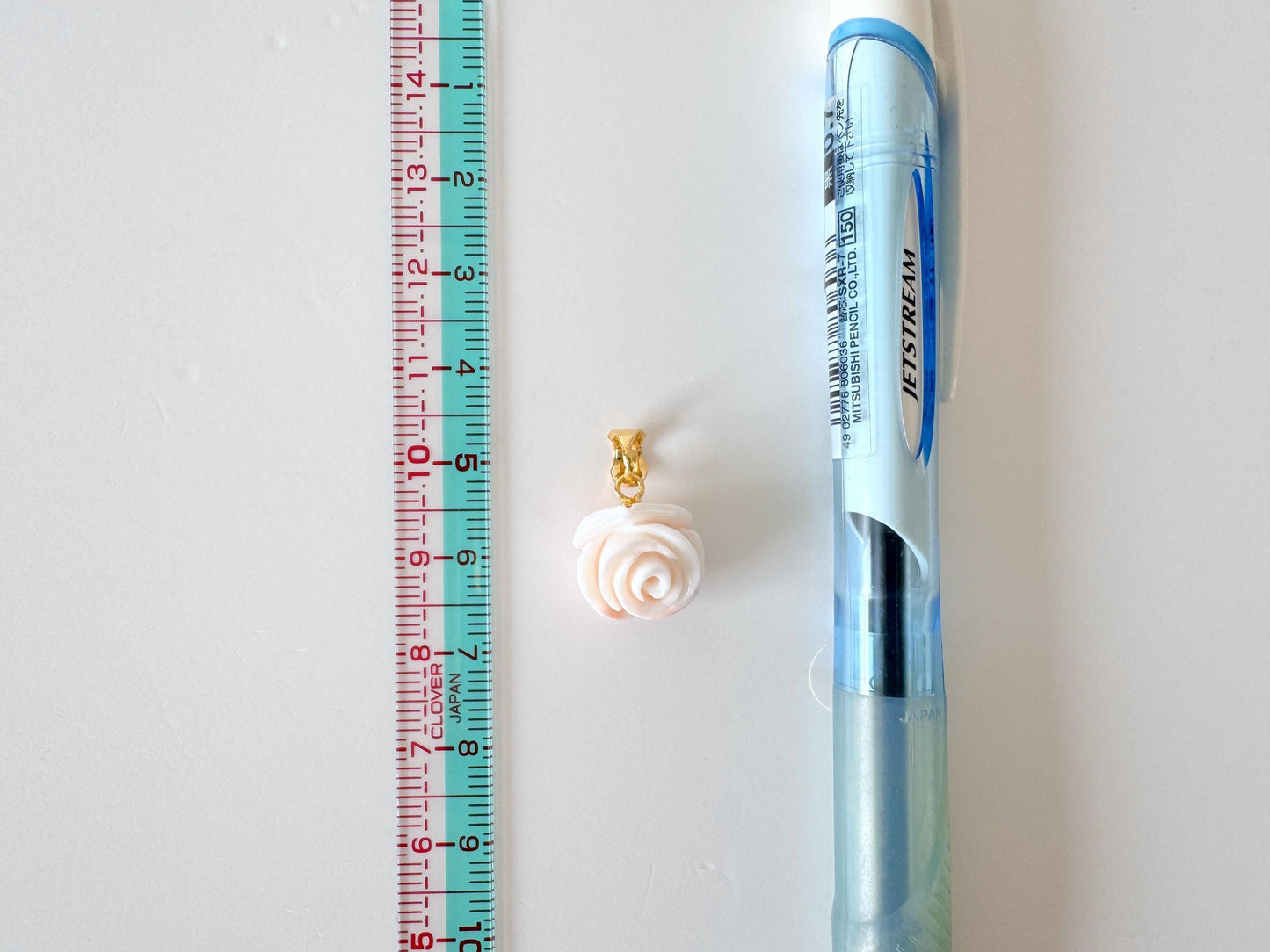 Natural Coral Rose Pendant: Pink and White Carved Deep Sea Coral Jewelry (13.3x13.2mm, Silver Gold Plated Bail, Genuine Amulet)