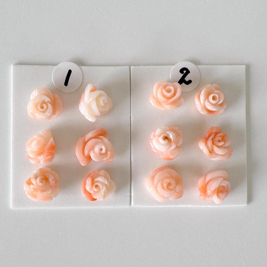 Mix set of 6 pcs of Natural Pink Deep Sea Coral Rose Carvings 8-9mm, Natural color, Value priced for reason of defects / Irregular shapes