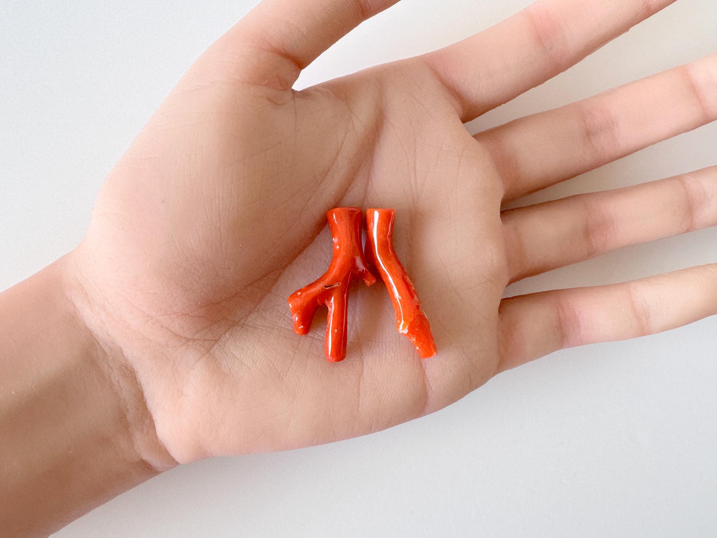 Red Coral Branch Set: Natural Aka Coral for Jewelry Making (31-32mm), Hole on Top