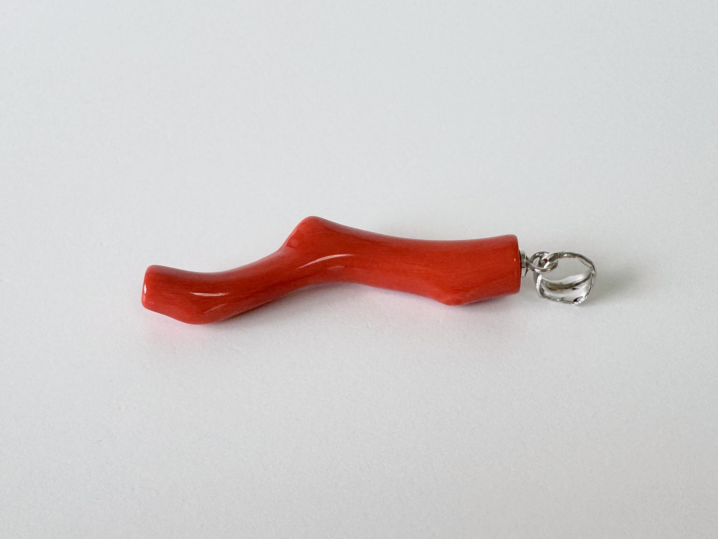 Momo Coral Branch Pendant: Japanese Coral Jewelry, Vermilion Orange (37mm, Rhodium-Plated Silver Bail)