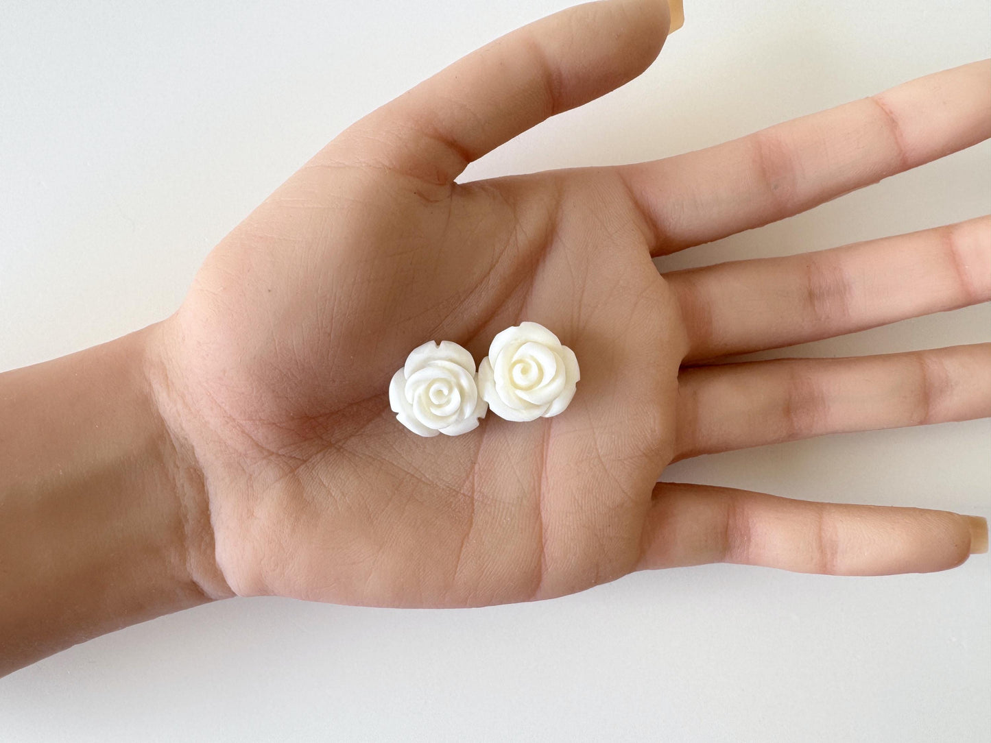 Natural White Coral Rose Loose Pair, 17mm, White Color Rose, Natural Color Coral Rose, Price per Pair, Genuine Precious Coral