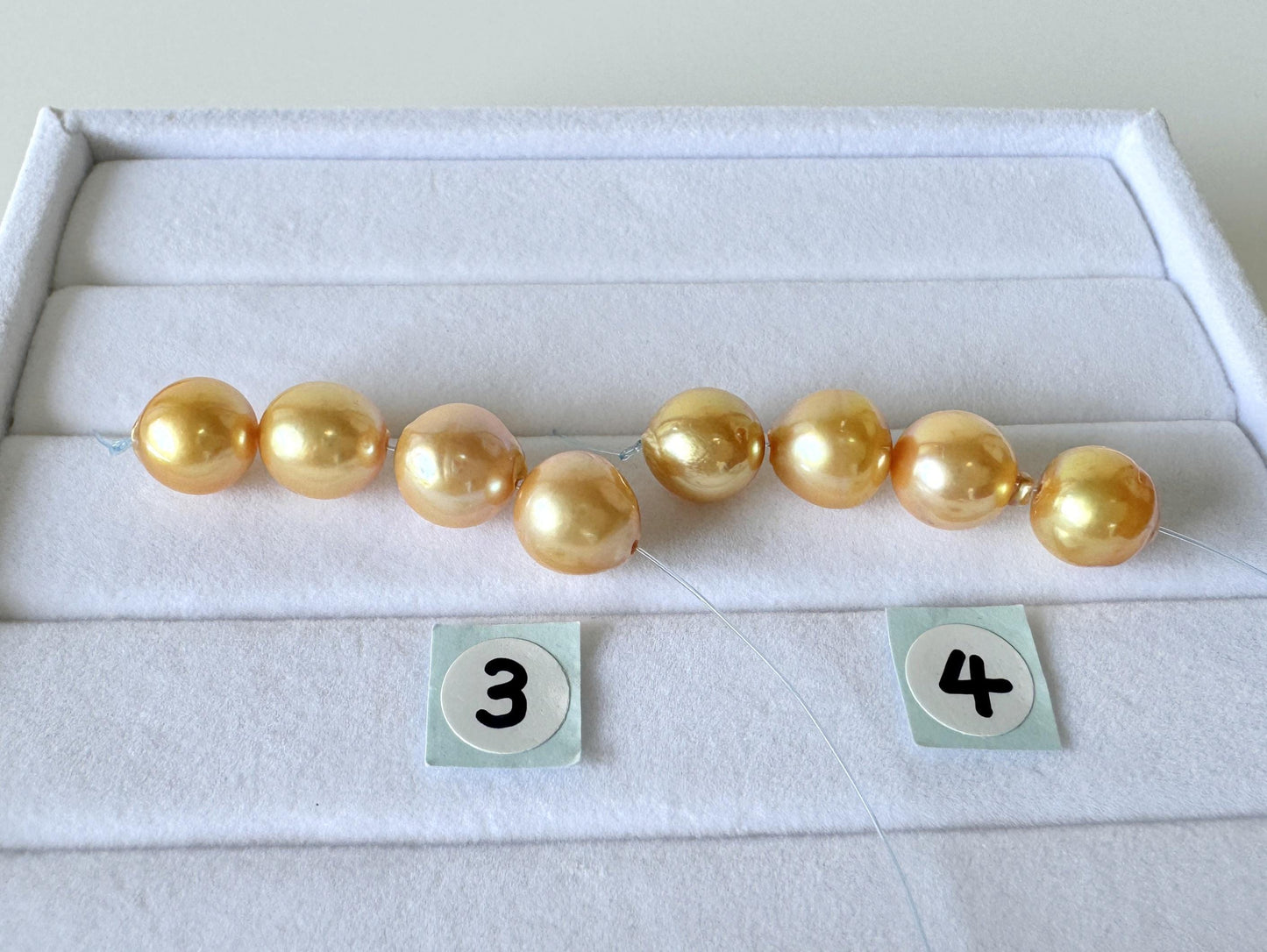 Japanese Akoya Golden Pearl Beads: Cultured Saltwater Jewelry Supplies (7.3-8.4mm, Color Treated, Mini Strand of 4 Pieces)