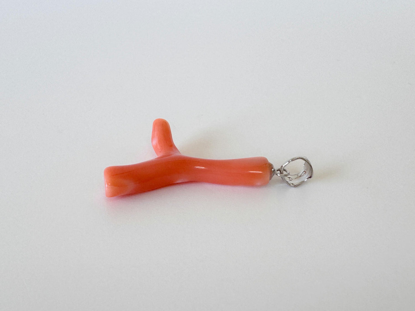 Coral Branch Pendant: Natural Orange Pink Deep Sea Coral, Silver Rhodium-Plated Bail | 32mm, Lightweight Jewelry Accessory