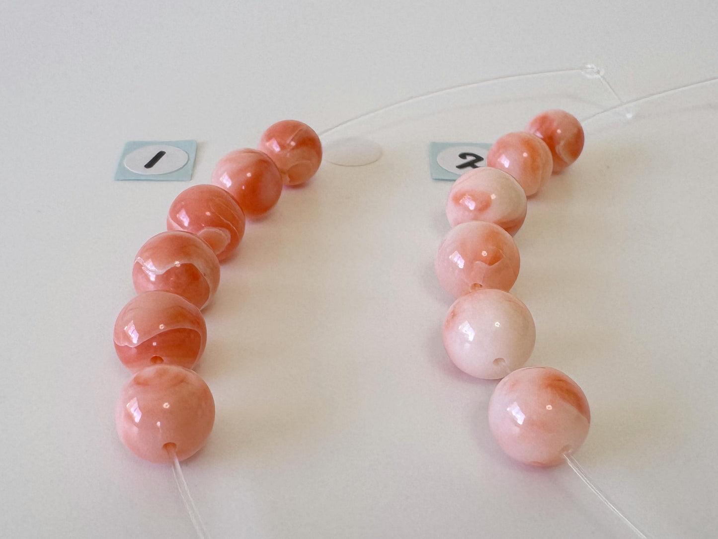 Short strand (6pc) of Natural Deep sea coral round beads 7.5-8.4mm, natural Pink/Orange color coral