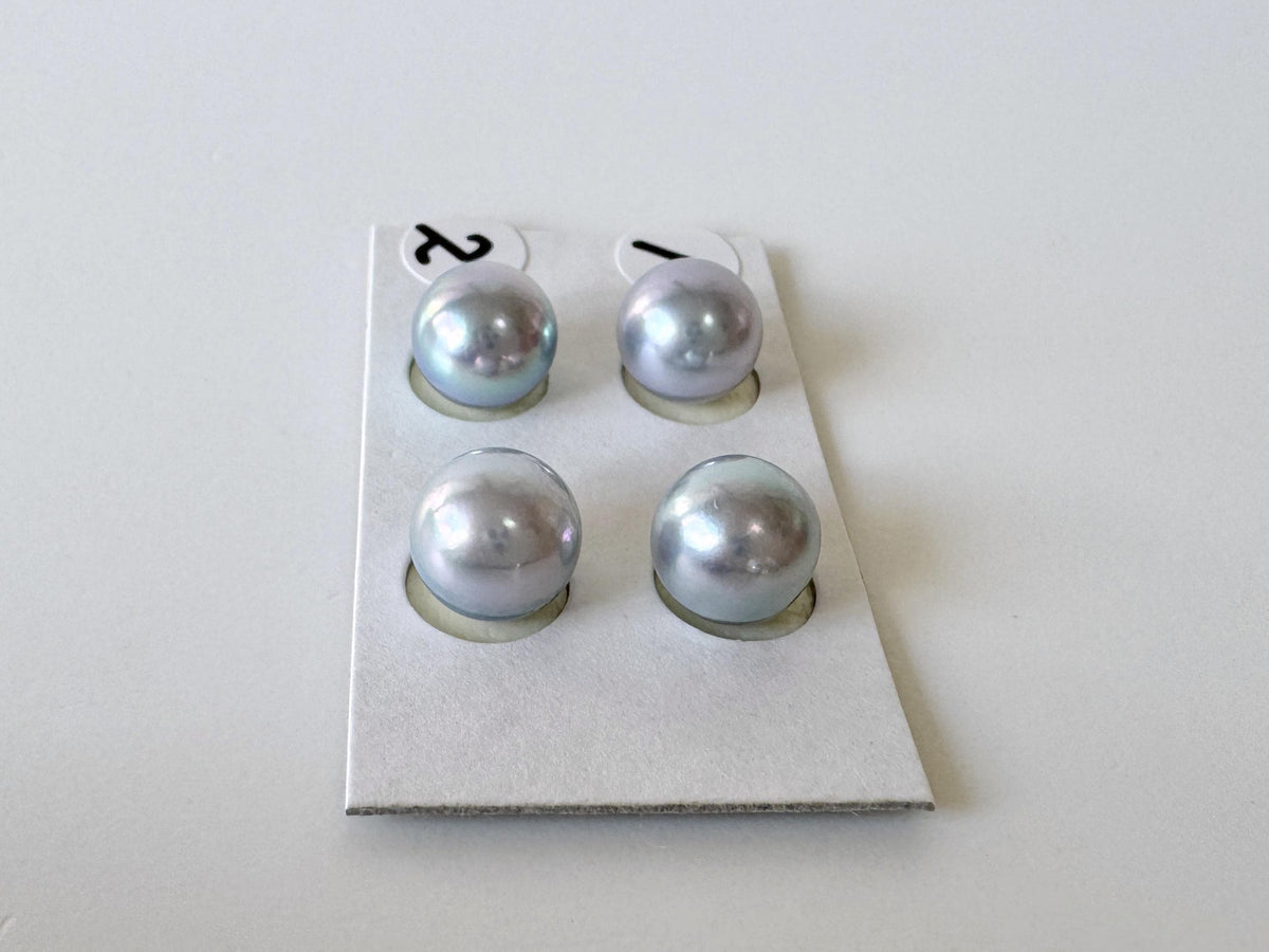 Japanese Blue/Silver (Treated) Akoya Pearl 8-8.5mm, Half-Drilled loose, Price per pair, Salt water pearl