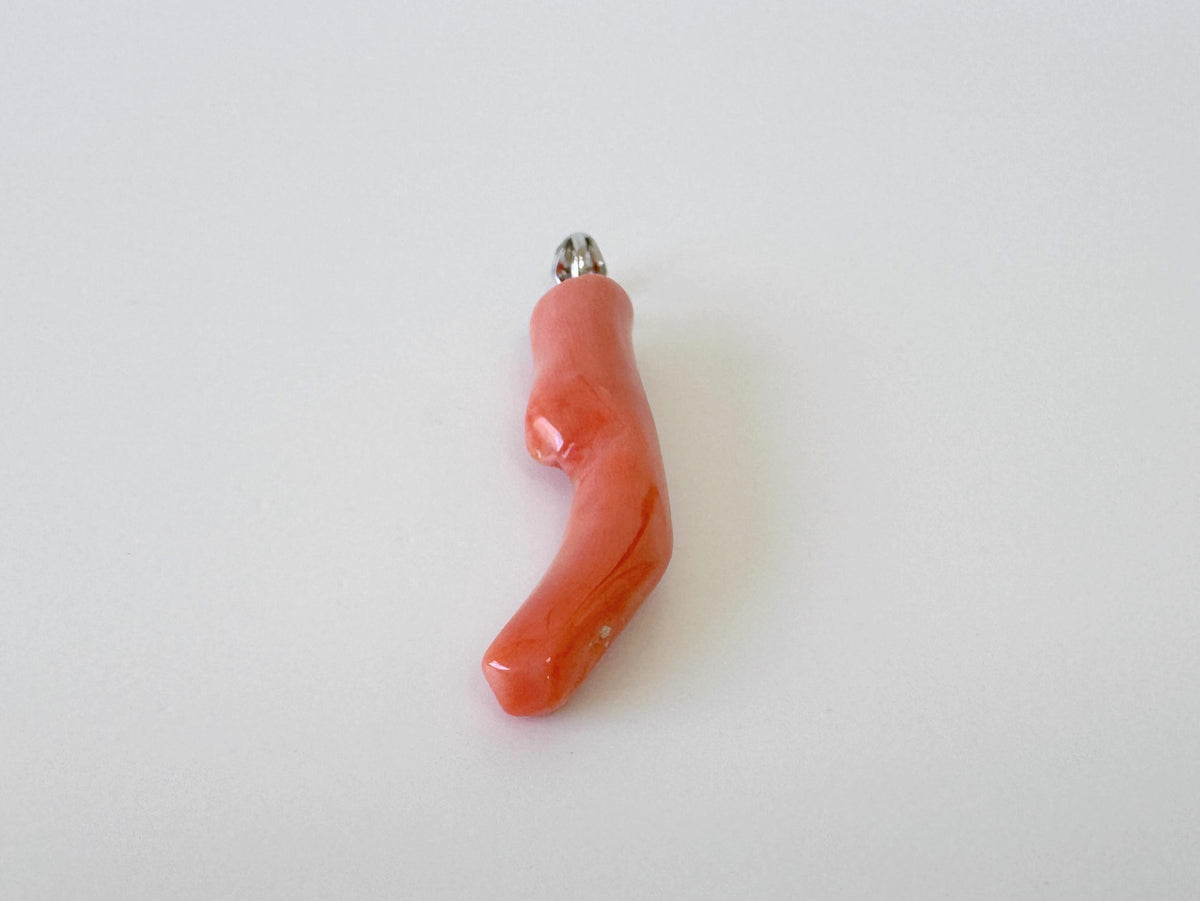 Momo Coral Branch Pendant Natural Jewelry, Japanese Orange Coral (35mm Length, Rhodium-Plated Silver Bail)