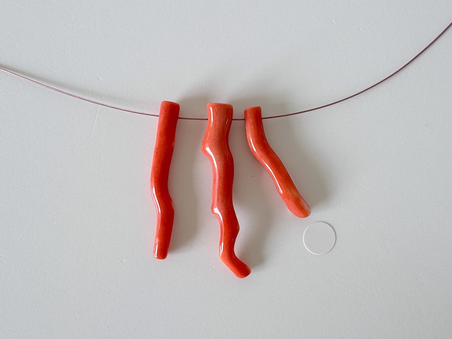 Natural Japanese Momo Coral branches, Set of 3pcs, Natural Orange Color, Side Full-Hole, Genuine Precious Coral, for Jewelry Making