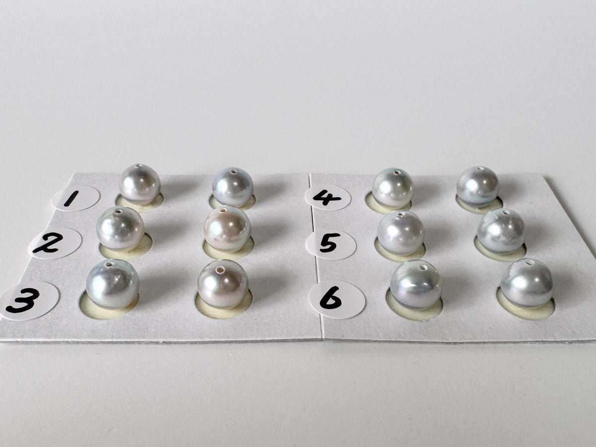 Akoya Pearls Loose Natural Blue/Silver Half-Drilled: 7-7.5mm, Japanese Cultured Saltwater Beads, Pair Pricing | Jewelry Supplies