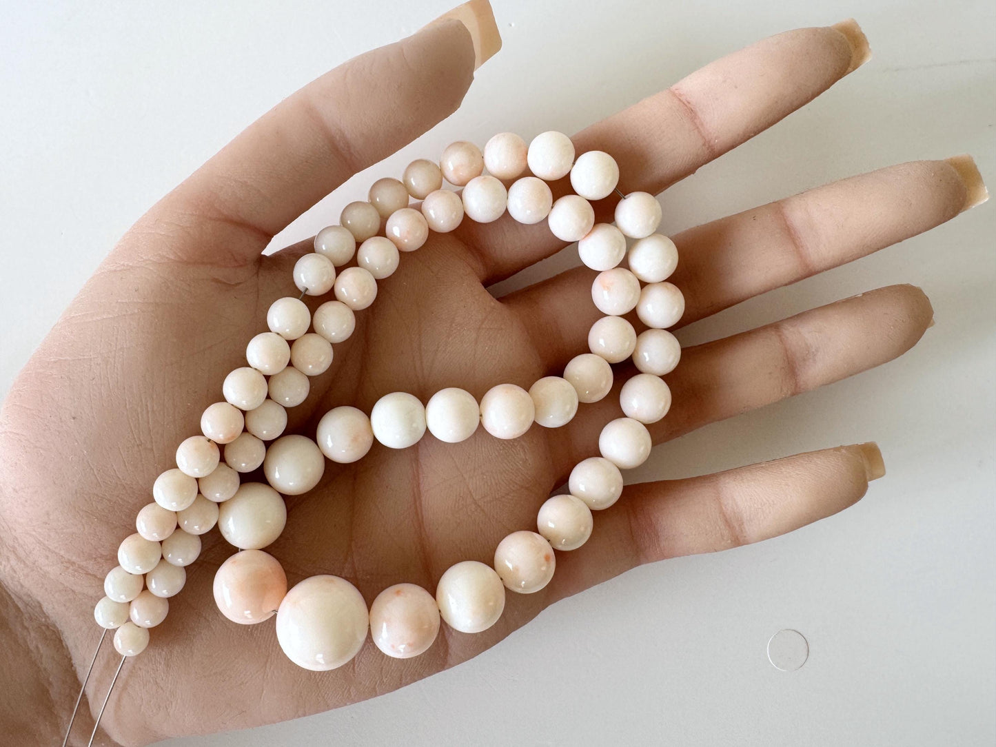 Natural Coral Strand Beads - Midway Deep Sea White/Slightly Light Pink Color Round - 4.9-13.7mm, 16.1in Length, Jewelry Making Materials