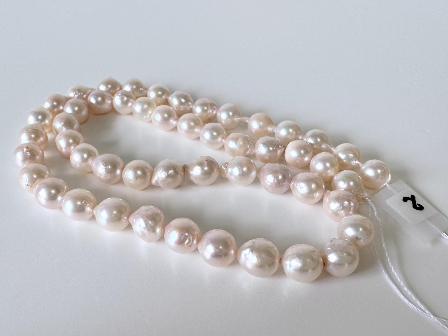 Japanese Akoya Pearl Strand 7-7.5mm Baroque Beads, White Pink Overtone (40cm + 5pcs, Saltwater Cultured)
