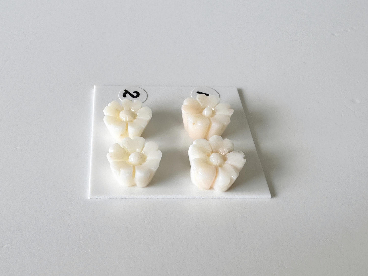 Coral Cherry Blossom Carvings: Natural Deep Sea Coral Sakura Pair, 12.5-13mm, White with Pink Tones - Genuine Coral Beads, Jewelry Making