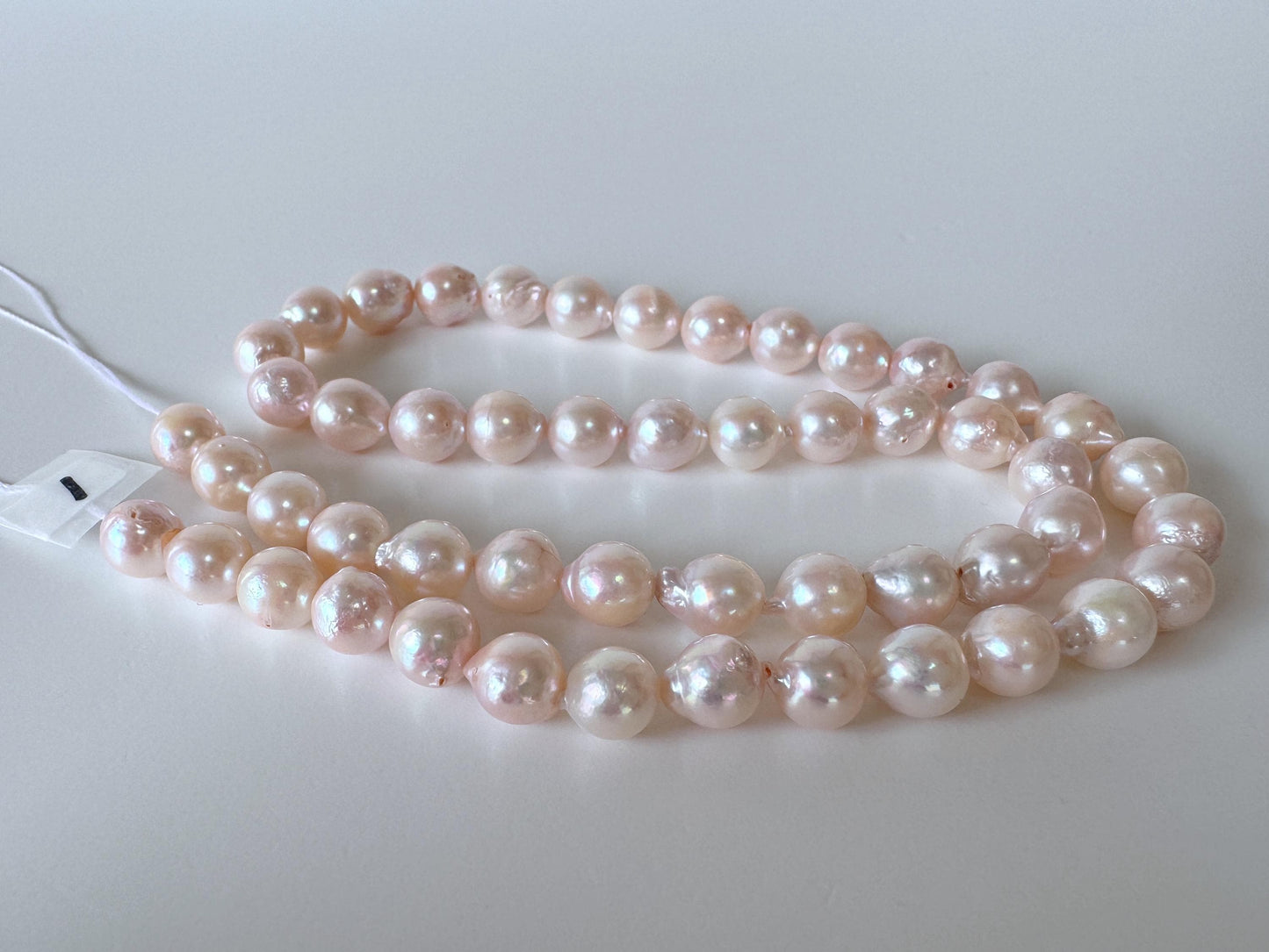 Japanese Akoya Pearl Strand 7-7.5mm Baroque Beads, White Pink Overtone (40cm, Saltwater Cultured)