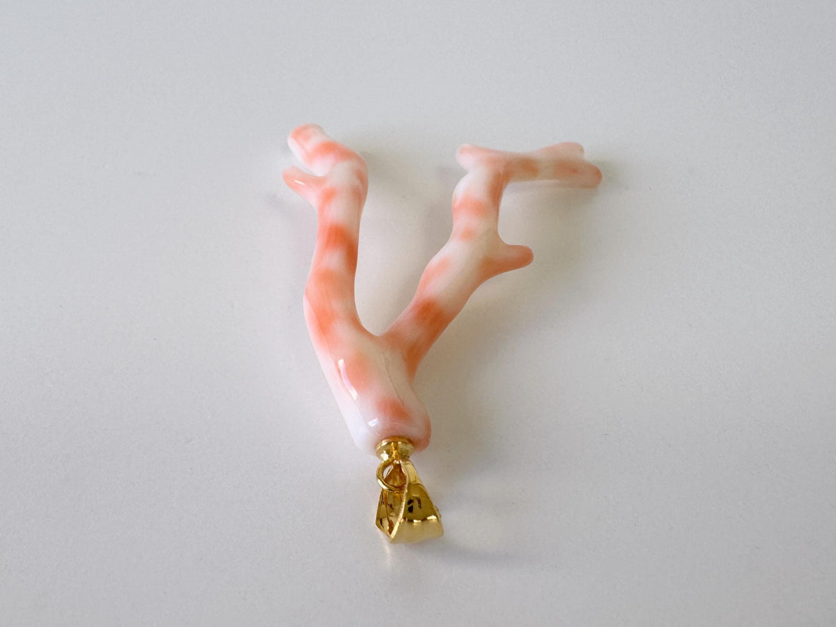 Coral Branch Pendant: Natural Pink / Orange / White Deep Sea Coral, Gold-Plated Silver Bail | 47mm, Unique Jewelry