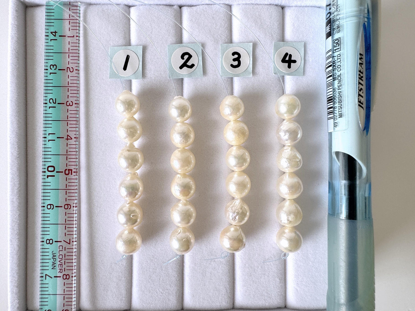 Japanese Akoya Pearl Beads: Cream White Semi-Round/Semi-baroque, 7-7.5mm, Short Strand | Cultured Saltwater, Genuine Gems, 6 Pieces
