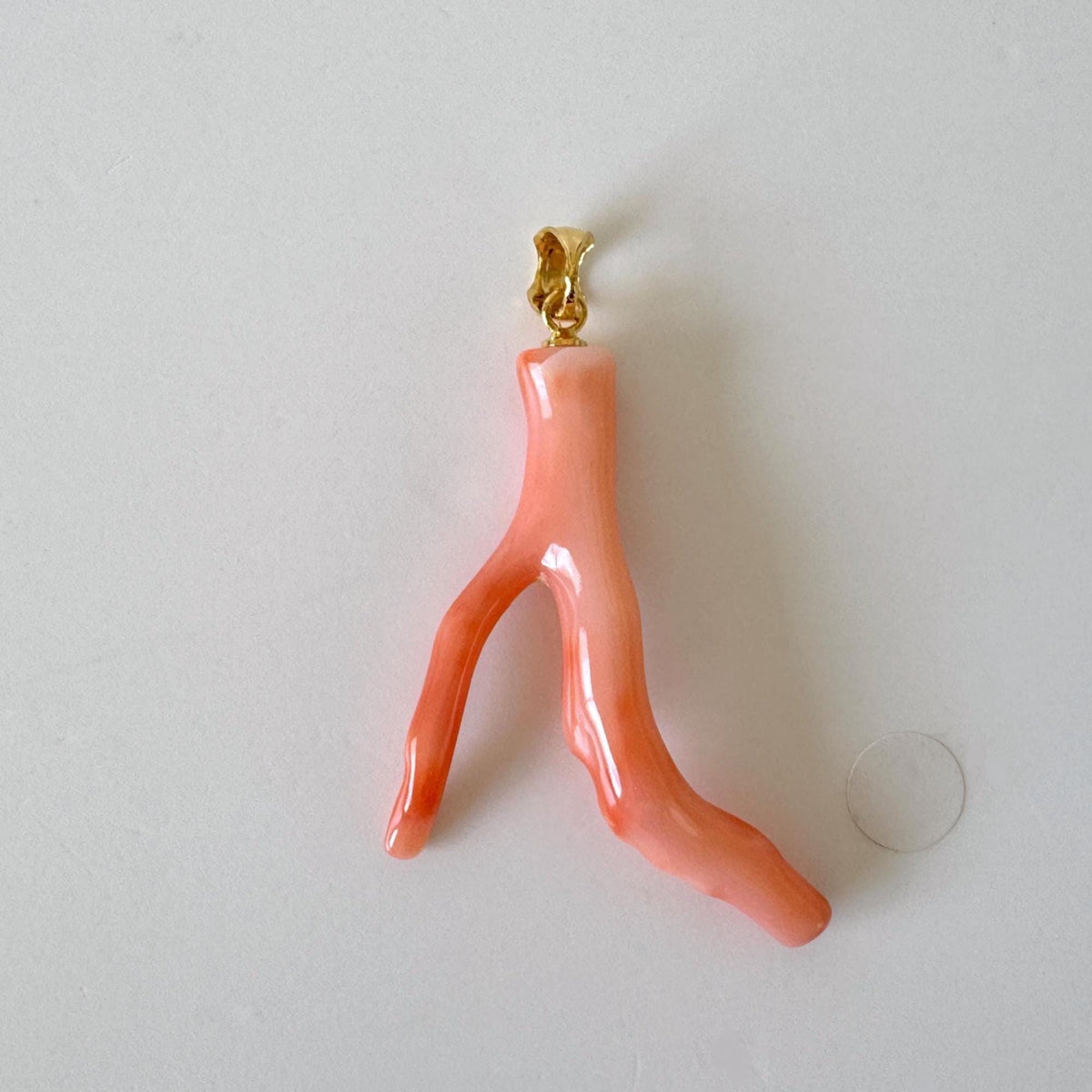 Coral Branch Pendant: Natural Pink Orange Deep Sea Coral, Gold-Plated Silver Bail | 40mm, Unique Jewelry