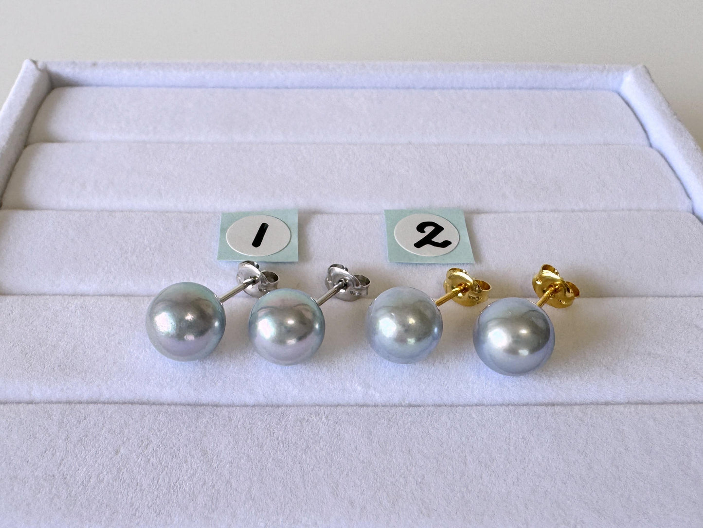 Japanese Akoya Pearl Stud Earrings, Blue Silver Treated (8mm, Silver925 Posts, Saltwater Cultured)