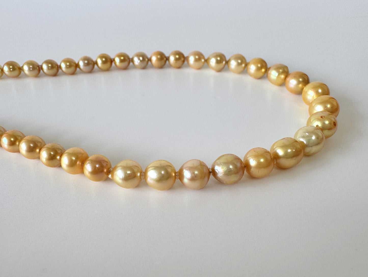 Japanese Akoya Cultured Pearl Necklace: 6-9.2mm Color Treated Gold  Semi-Baroque/Semi-Round, Silver Clasp | Saltwater Pearls, 45cm Strand