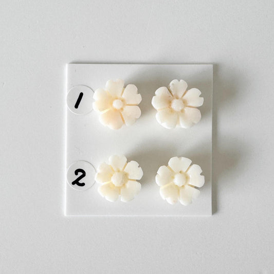 Coral Cherry Blossom Carvings: Natural Deep Sea Coral Sakura Pair, 12.5-13mm, White with Pink Tones - Genuine Coral Beads, Jewelry Making