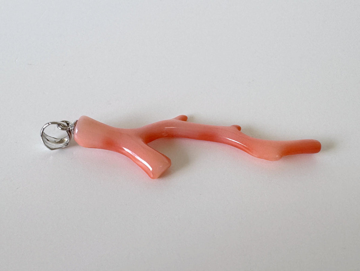 Coral Branch Pendant Natural Deep Sea Coral: Pink Orange Coral Jewelry Accent, Silver Bail (47mm Length, Lightweight Design)