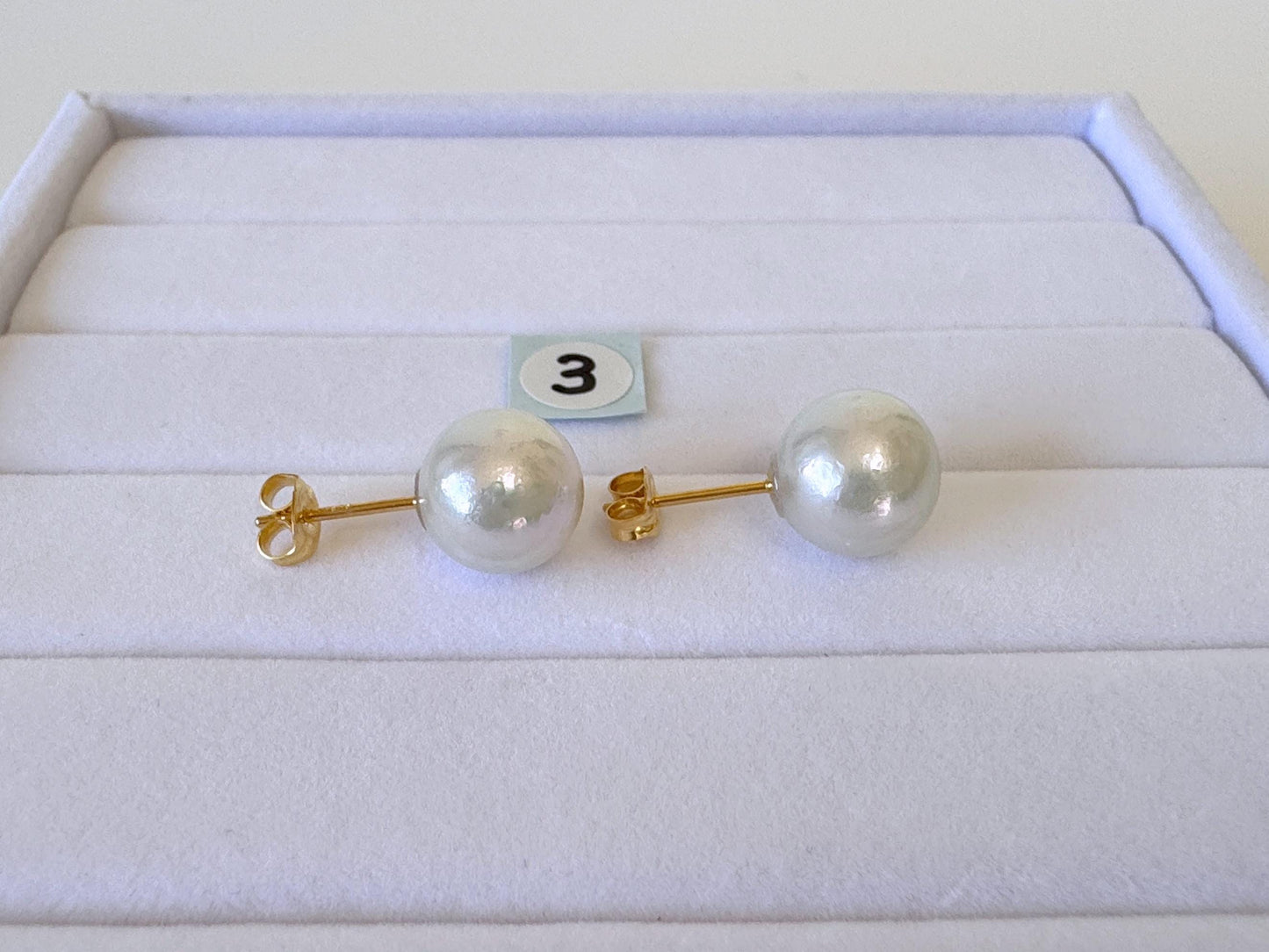 Akoya Pearl Stud Earrings: Japanese Natural Light Blue Pearls, Silver 925 (9.5mm Semi-Round, Saltwater Cultured)