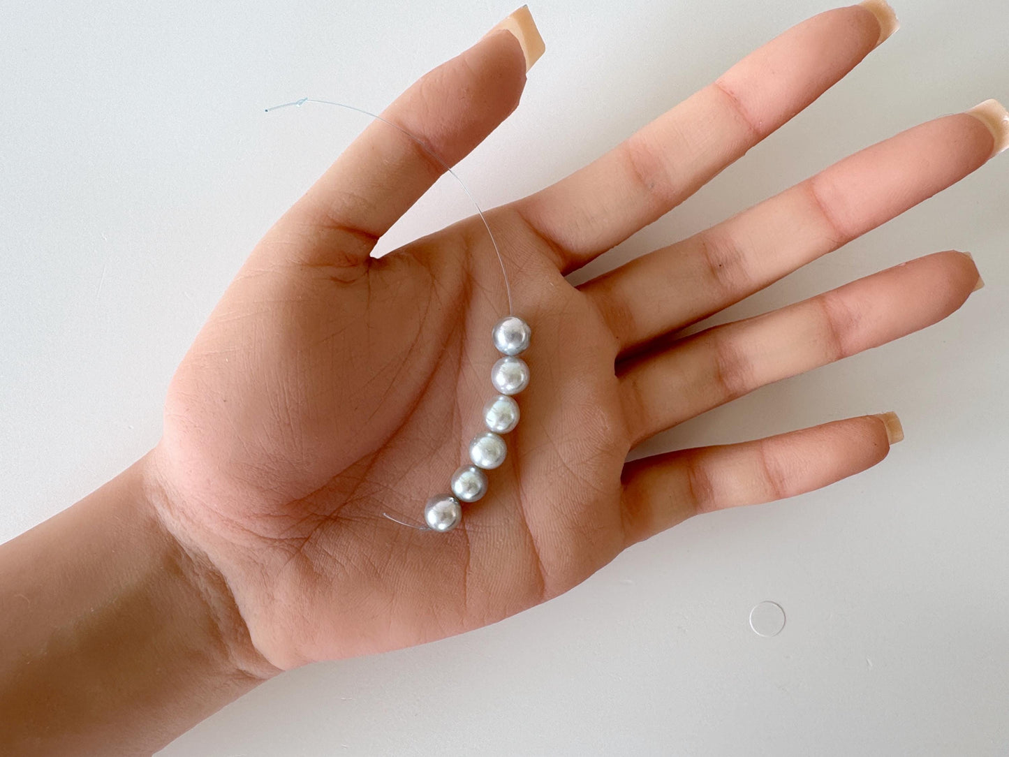 Japanese Blue/Silver color (cobalt treated) Akoya Pearl Beads, 7-7.5mm, Mini Strand, Short Strand of 6 Pieces, Cultured in Sea Water